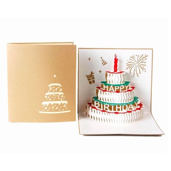 **BIRTHDAY* Gold 3D Cake Greeting Card w/ Envelope - Picture 1 of 5